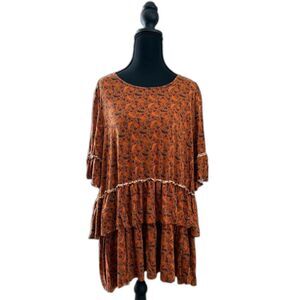 Women's 2XL Orange Floral Matilda Jane Ruffle Shirt